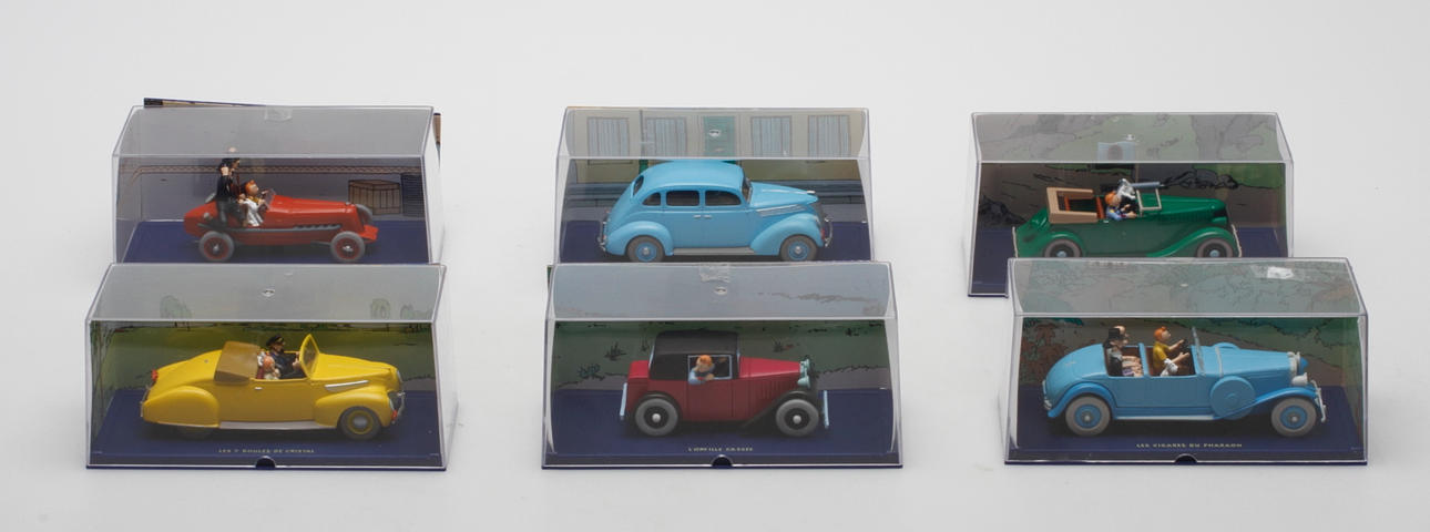 TINTIN, samlarbilar, 6 delar, "Det sönderslagna örat", "Faraos cigarrer" och" De sju kristallkulorna", (C) Herge-Moulinsart.