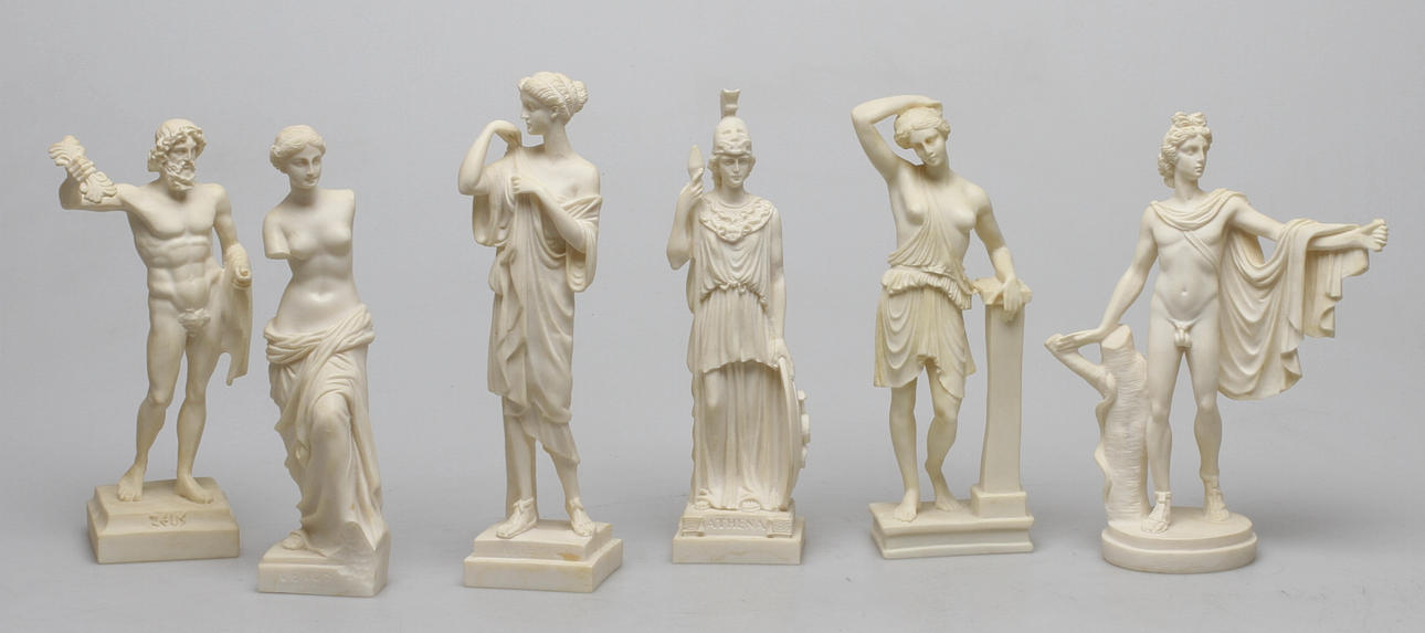 FIGURINER, 6 st, konstmassa, efter Antiken, 1900/2000-tal.