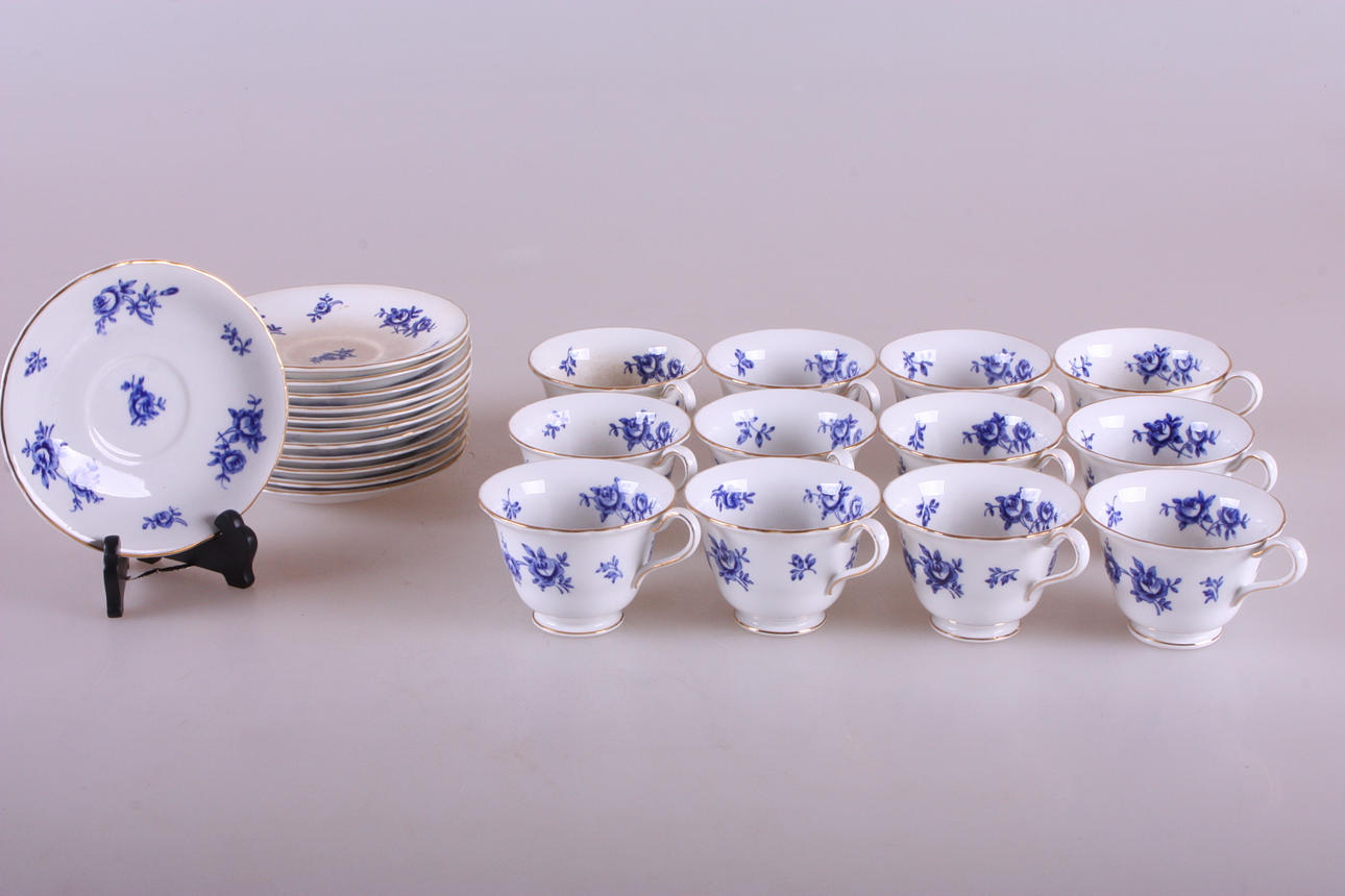 KAFFESERIE, Rörstrand, "Blå rose", 24 stk.