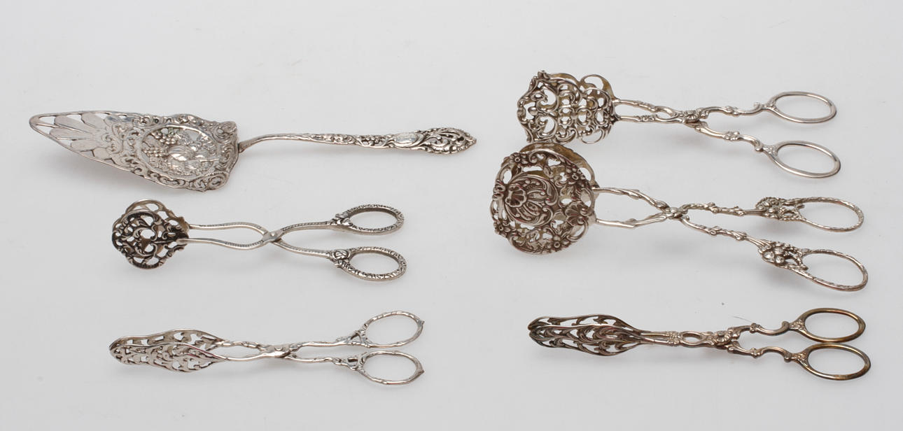 KAKTÄNGER SAMT TÅRTSPADE, silver, 6 del.