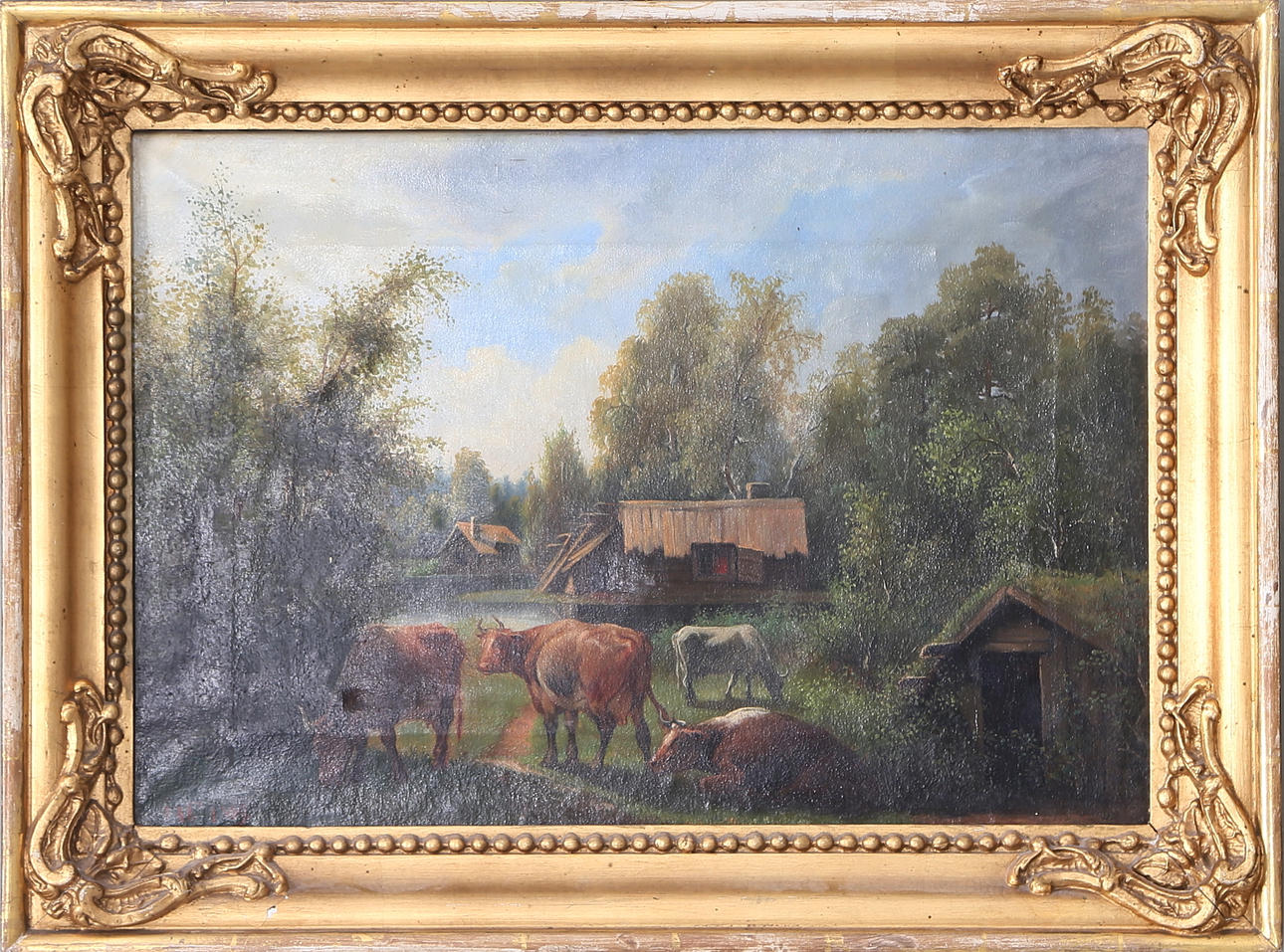 JOHAN AXEL FORSSMAN. Grazing cows, oil on canvas, signed JAF 1869.
