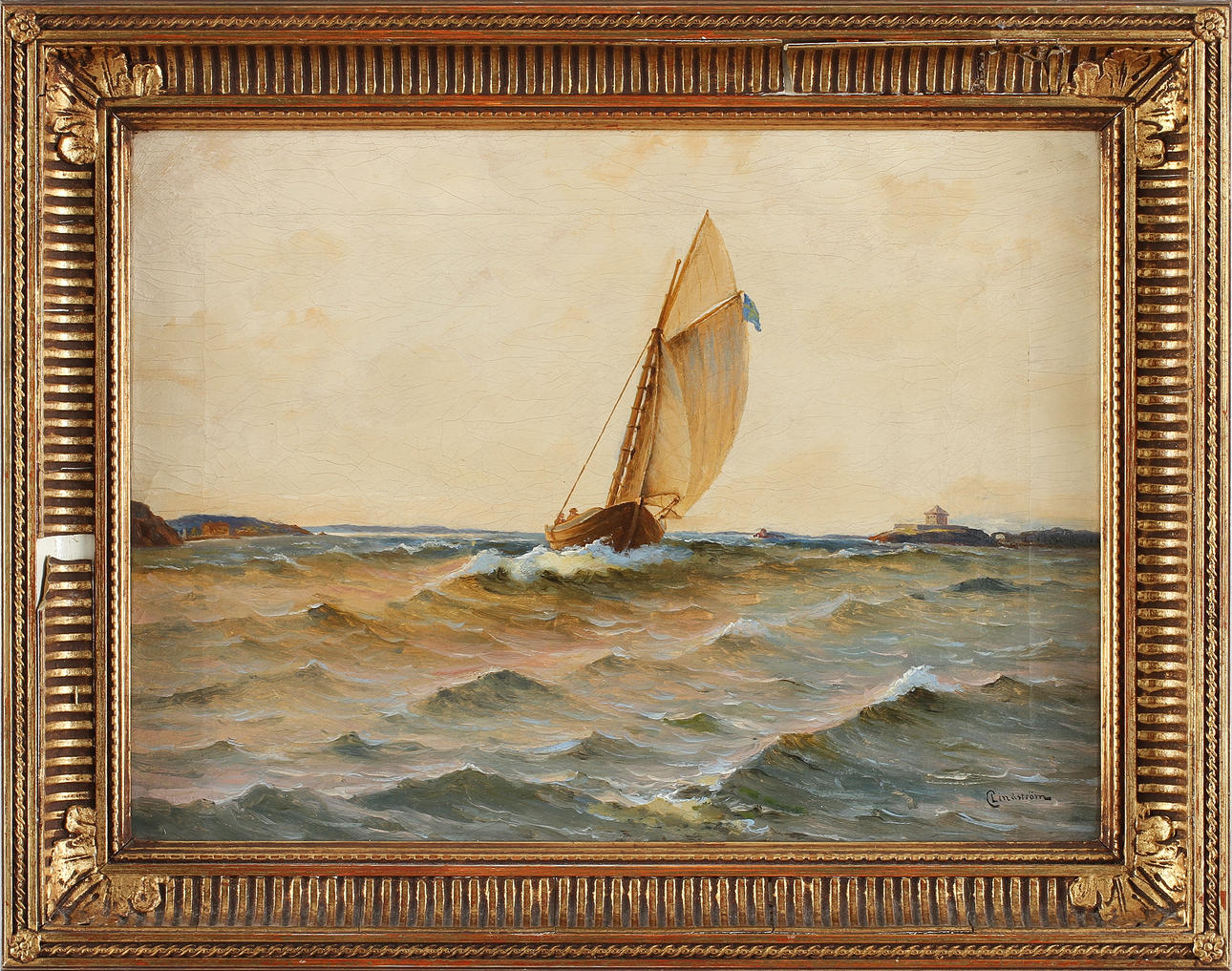 OKÄND KONSTNÄR. Olja på duk, signerad C Lindström.