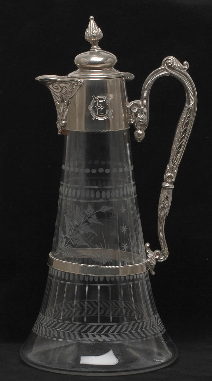 KARAFF, glas och metall, sekelskiftet 1800/1900.