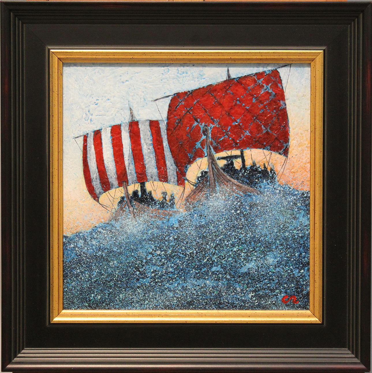 CARL-RICHARD CARLENSTIERNA. Vikingaskepp. Oljemålning på uppklistrad duk. Signerad C C.