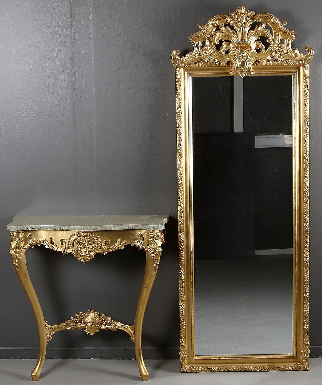 MIRROR and CONSOLE TABLE, bronzed, neo-rococo, 1900s. Mirrors - Auctionet
