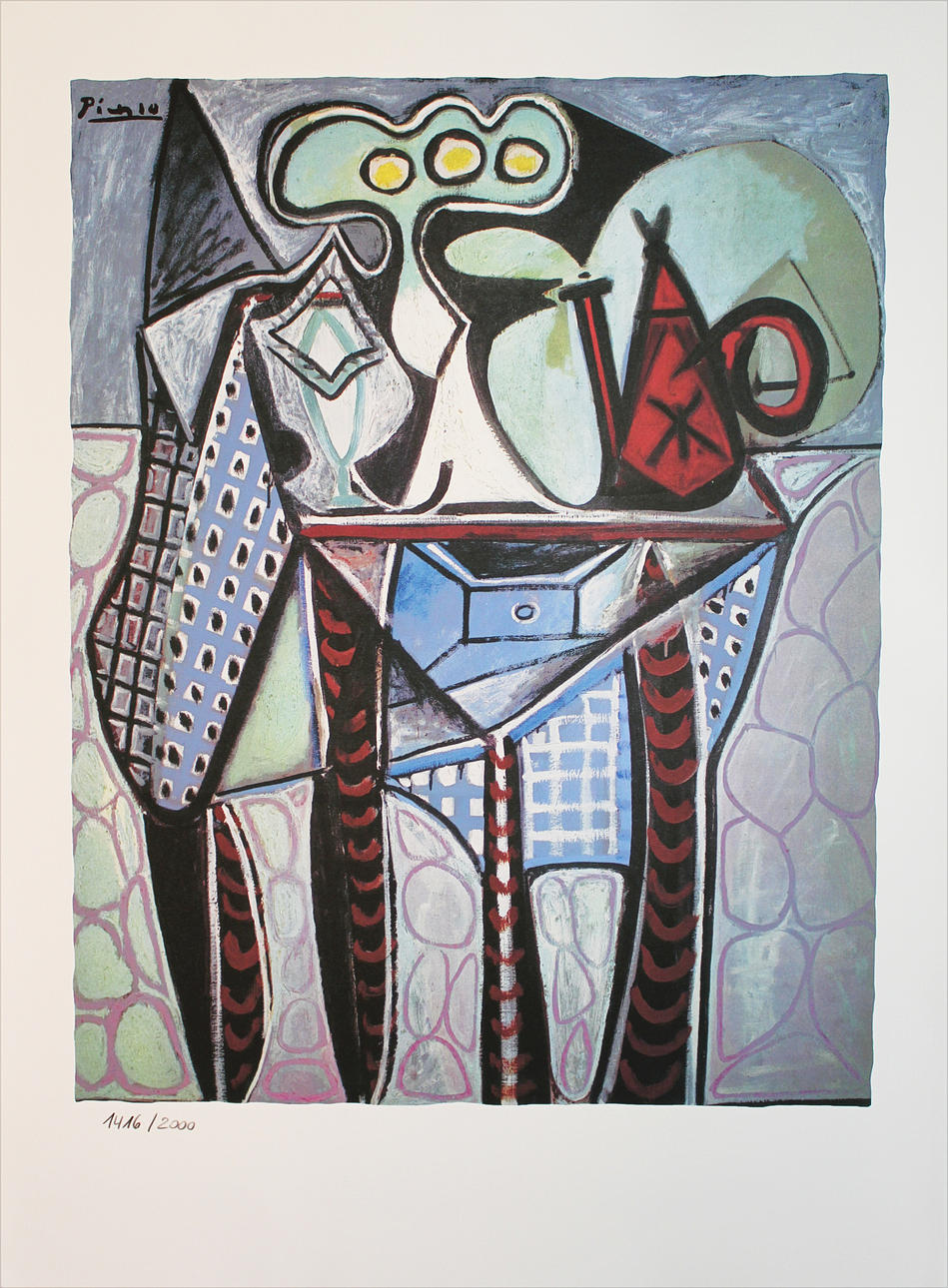 PABLO PICASSO. EFTER. Komposition. Färglitografi. Signerad Picasso i trycket. 1416/2000.