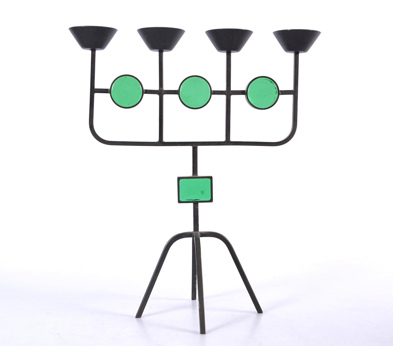 GUNNAR ANDER. Ljusstake, glas och metall.