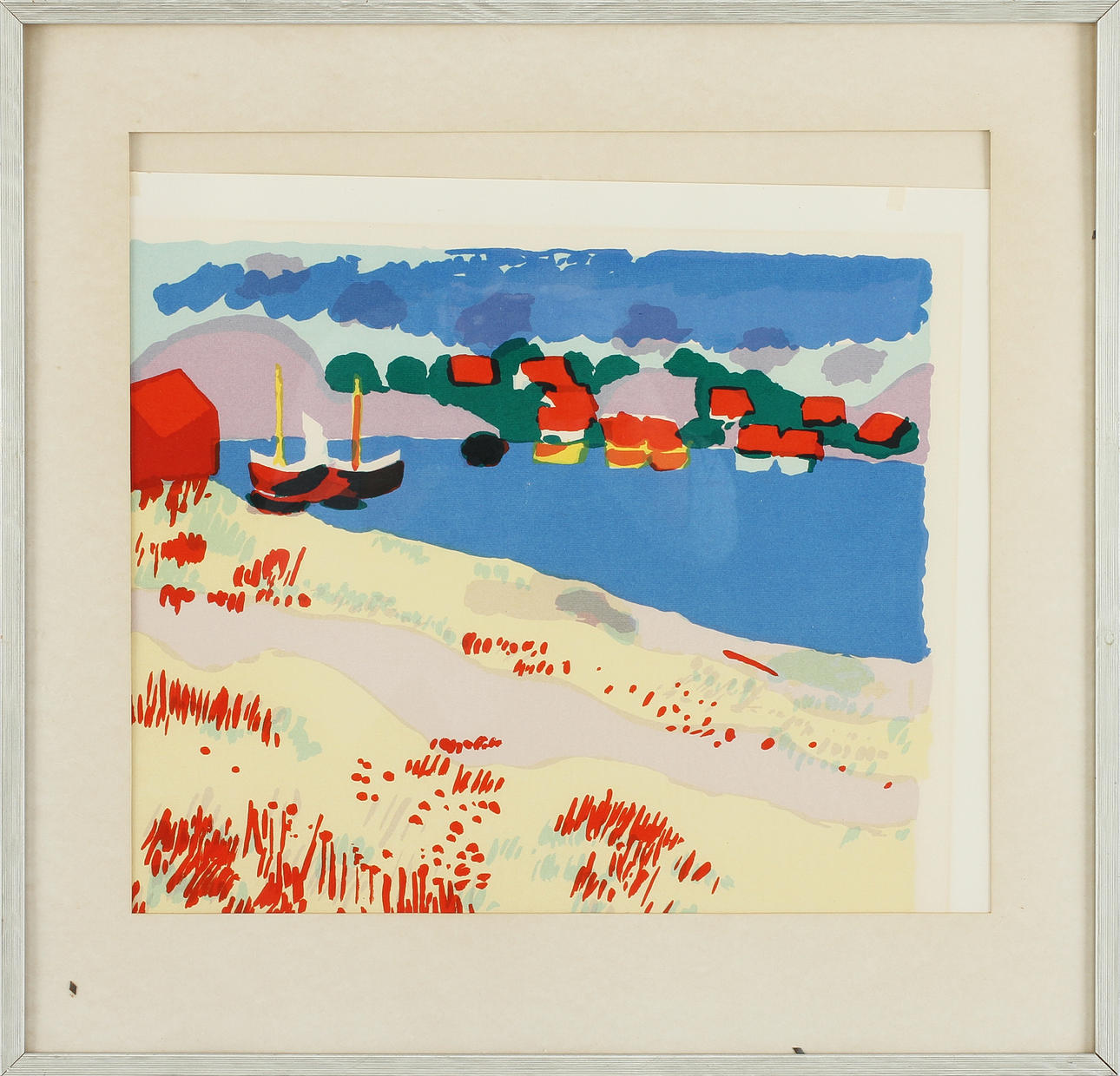 INGE SCHIÖLER. Serigrafi, "Fiskeläge Kostersundet", stämpelsignerad och numrerad 126/195.