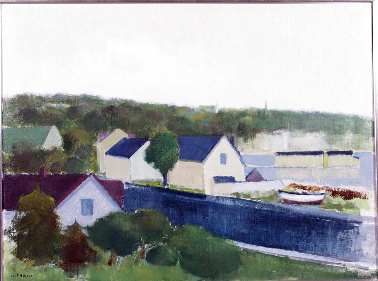 NEG NILSSON. vy mot Helsingborg, olja på duk.
