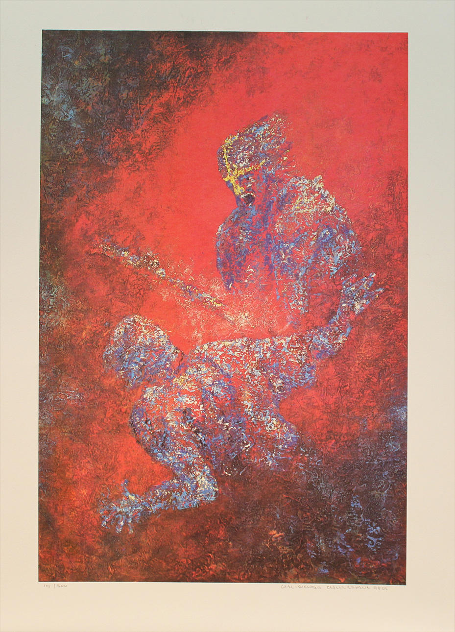 CARL-RICHARD CARLENSTIERNA. Vikingakamp. Färgserigrafi. Signerad och daterad -98. 141/300.