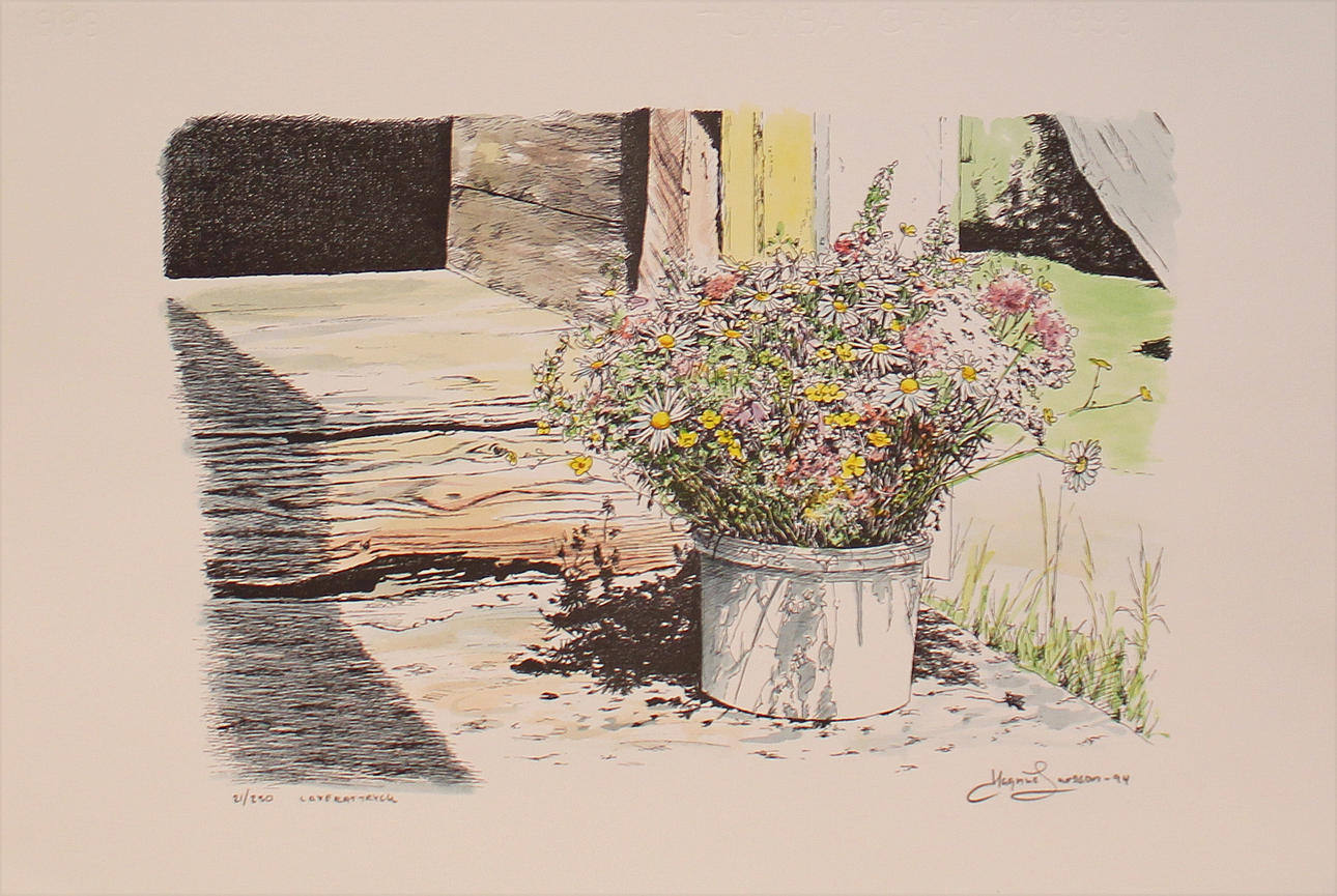 MAGNUS JANSSON. Sommarblomster och Stortorget, Malmö. Laverttryck. Signerade och daterade-94. Båda 21/230.