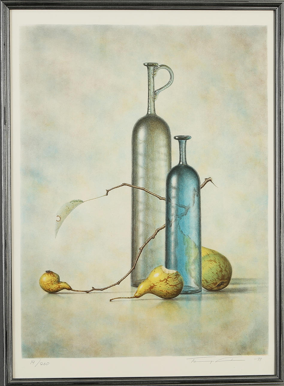 TOMMY TC CARLSSON. Lithograph, still life with vases and pears, signed and dated -99, numbered 14/260.