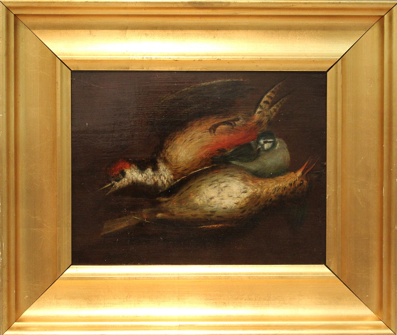 OKÄND KONSTNÄR. Stilleben med fåglar. 1700-tal. Olja träpannå. Osignerad.