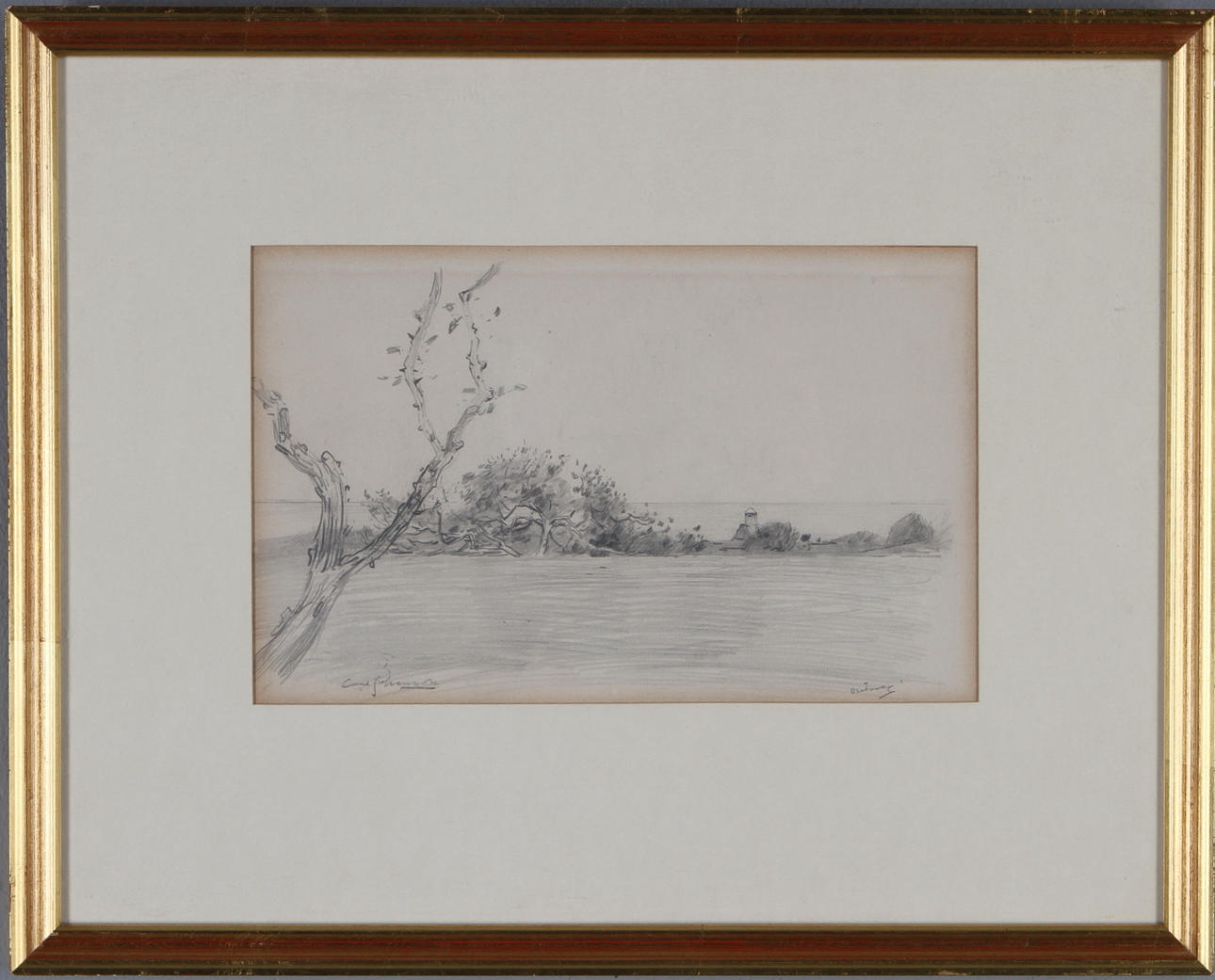 CARL JOHANSSON. Landskap, teckning i blyerts, signerad samt påskrift.