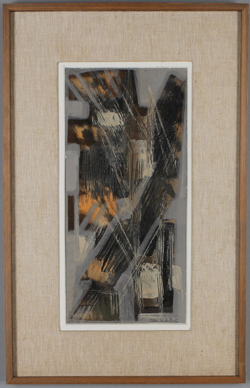 STURE WICKSTRÖM. Komposition, olja på pannå, signerad.