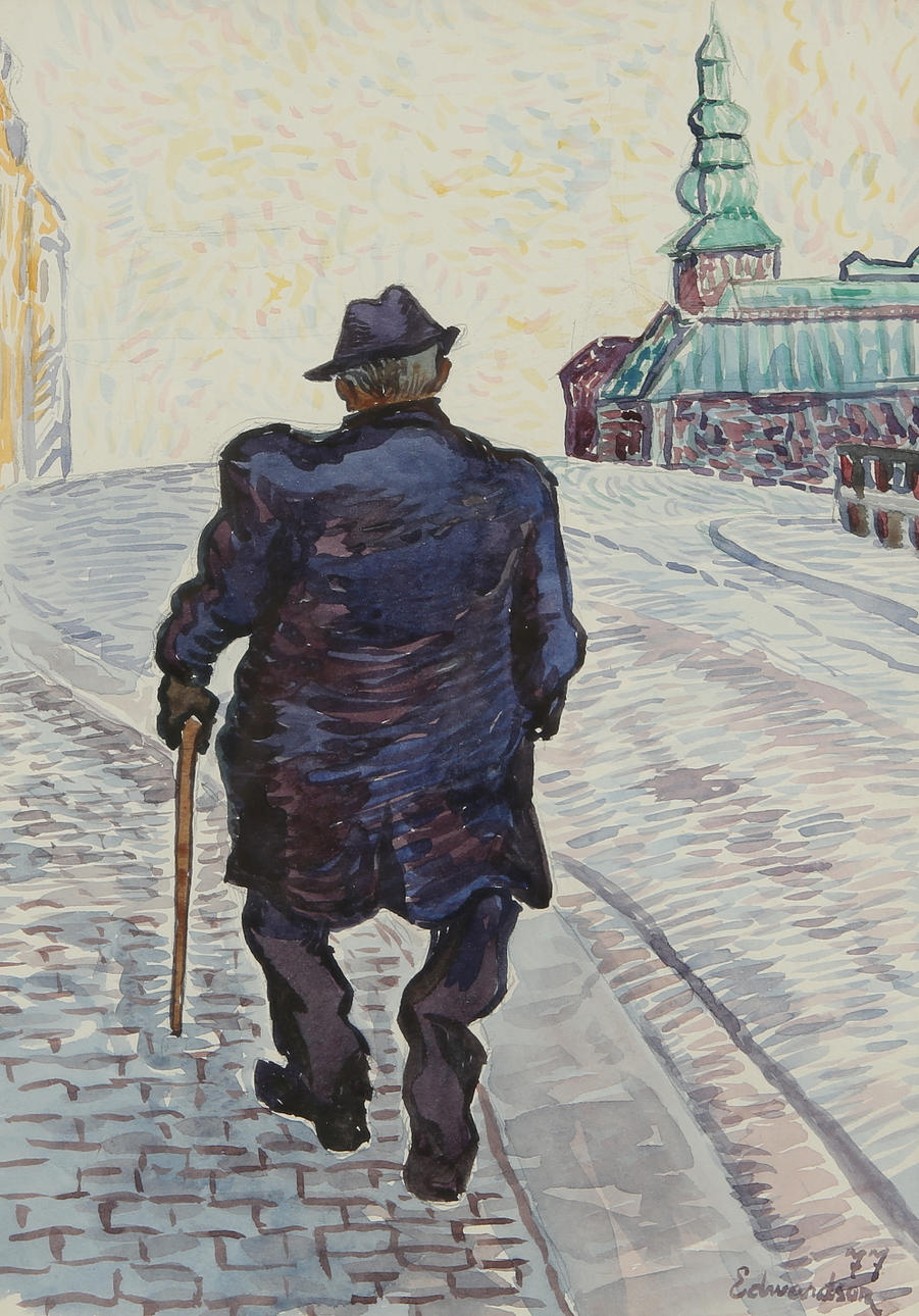 CHRISTER EDWARDSON SCHMITERLÖW. "Alone", watercolour, signed and dated -77.