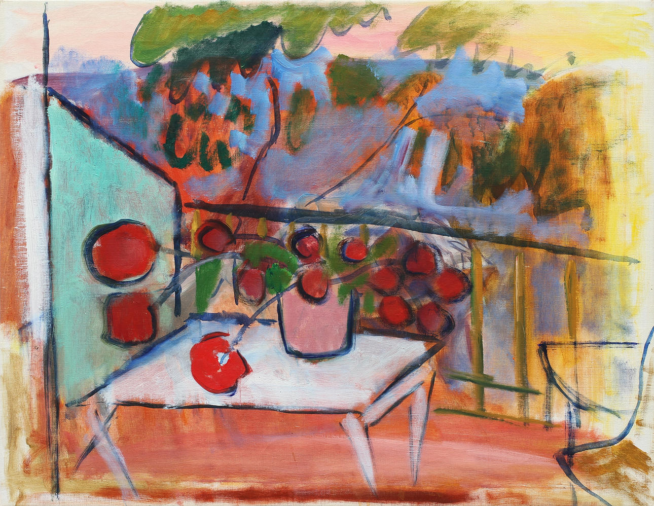 KARIN PARROW (1900-1986). Balkongvy. Olja på duk.