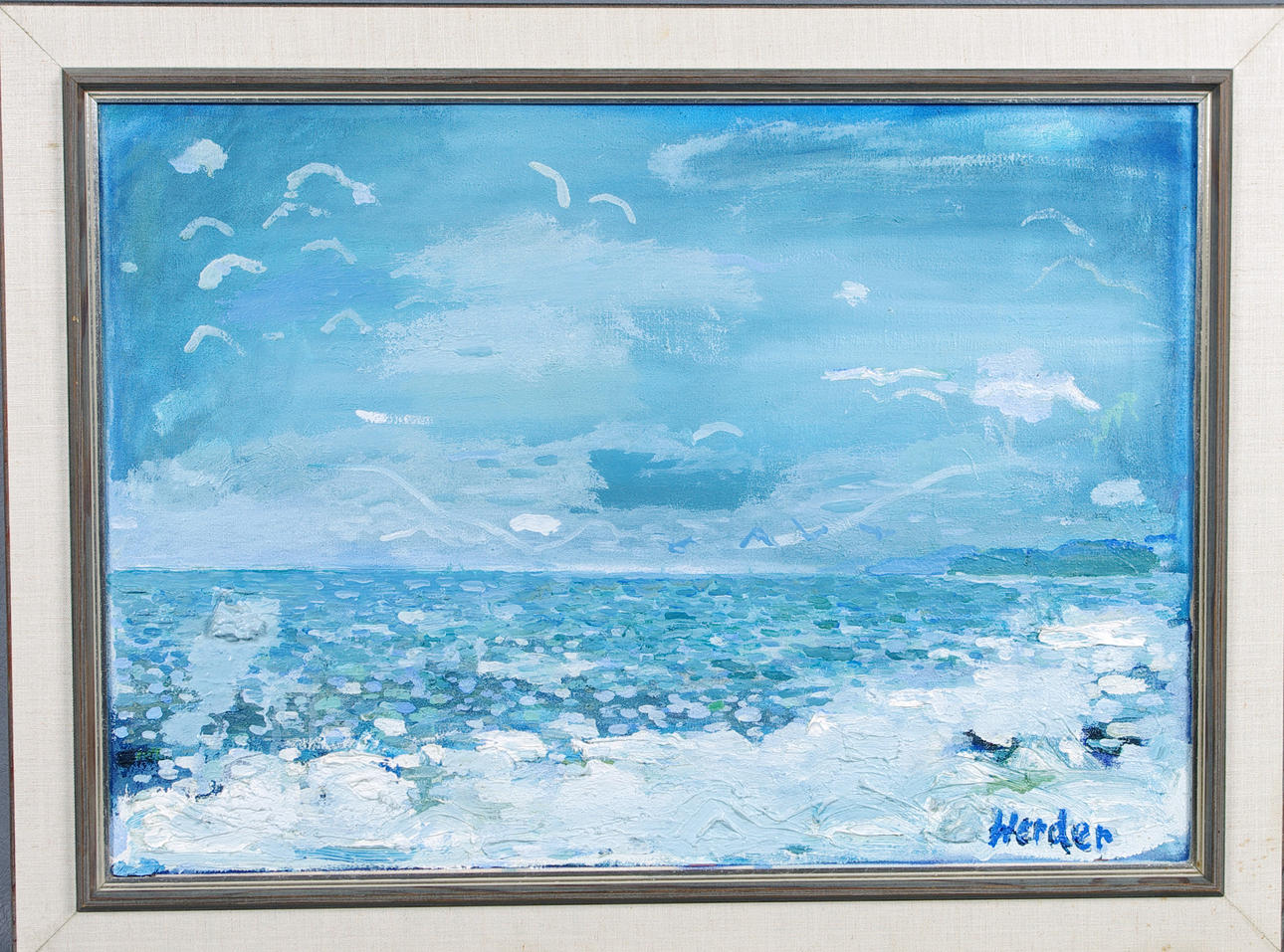 LARS HERDER. kustparti, olja på duk, målad även på baksidan.