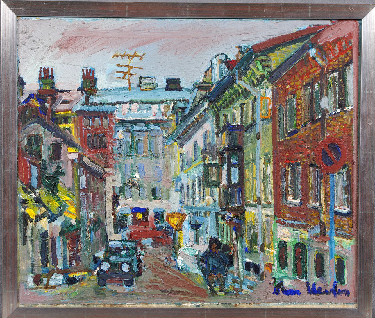 LARS HERDER. Helsingborgsmotiv, olja på duk, målad på båda sidor.