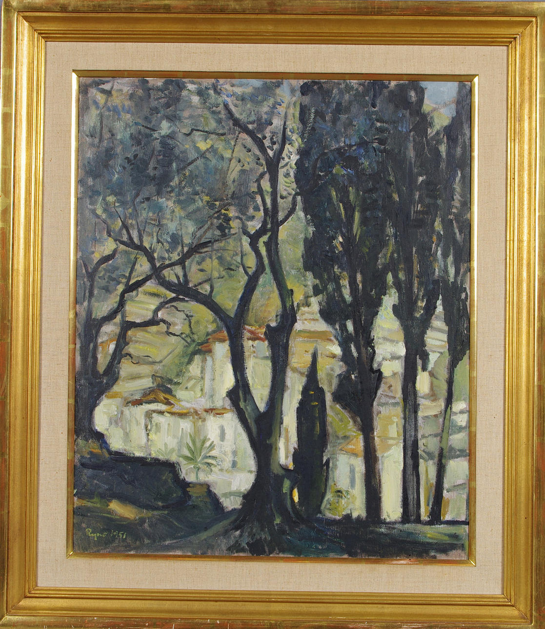 RYNO FRIBERG. sydländskt landskap, olja på duk.