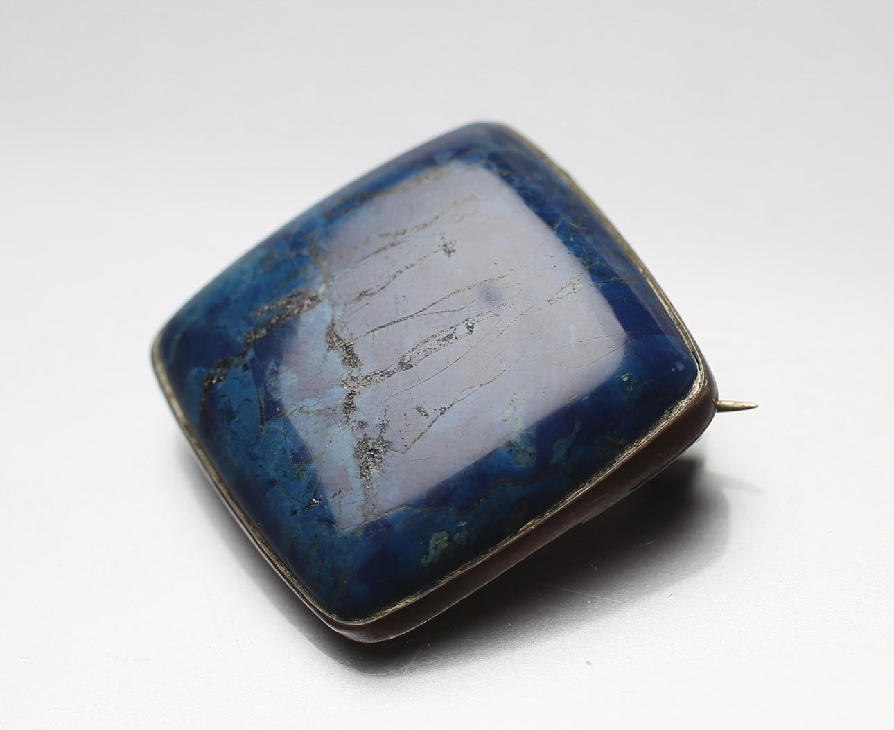 BROCHE, blå sten, 800 sølv.