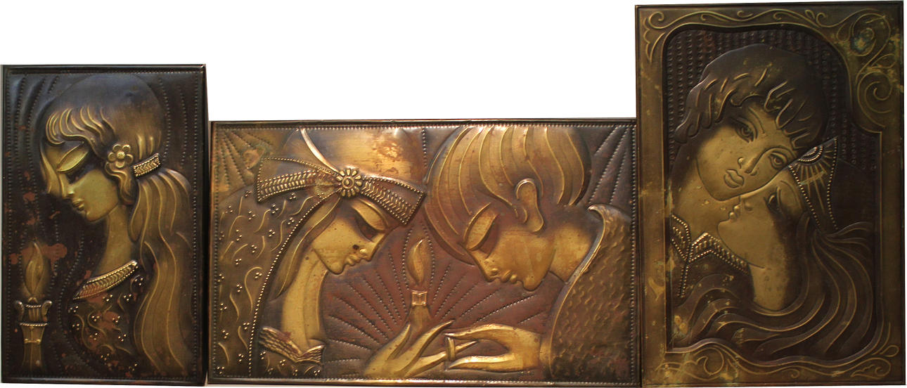 OIDENTIFIERAD KONSTNÄR. Ikonliknade ansikten. Kopparplåtspräglade. 1900-tal. Ryssland. Signerad a tergo.