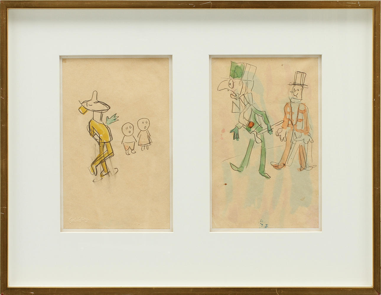 CARL KYLBERG. Teckningar, 2 st, blandteknik. En märkt med sterbhusstämpel.