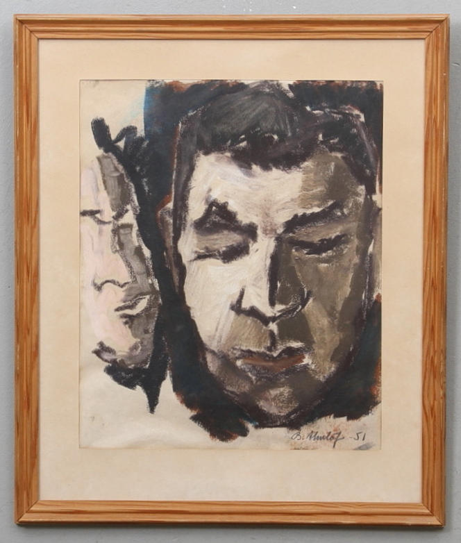 BERTIL ALMLÖF. "Ansiktsstudier". Porträtt av Erik Almlöf (konstnärens far). Pastell. Signerad och daterad -51.