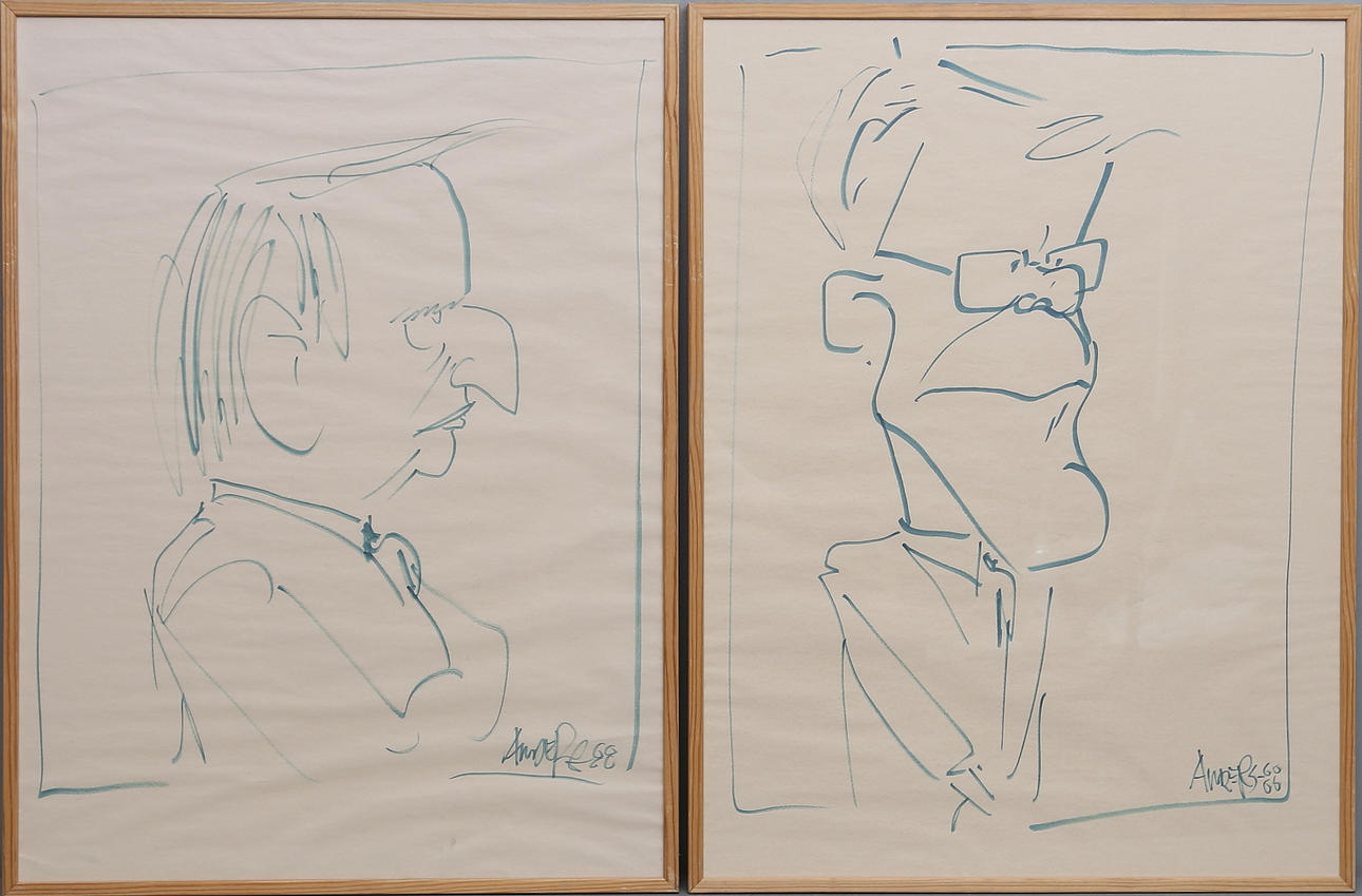 ANDERS ANDERSÖ TECKNAR-ANDERS. Tegninger, 2 stk., karikaturer, signeret Anders.
