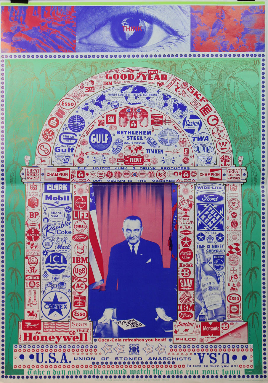 STURE JOHANNESSON. DOW Shalt Not Kill! USA: Union of Stoned Anarchists 1967, Legal Visions. Färglitografiskt tryck. Osignerad.