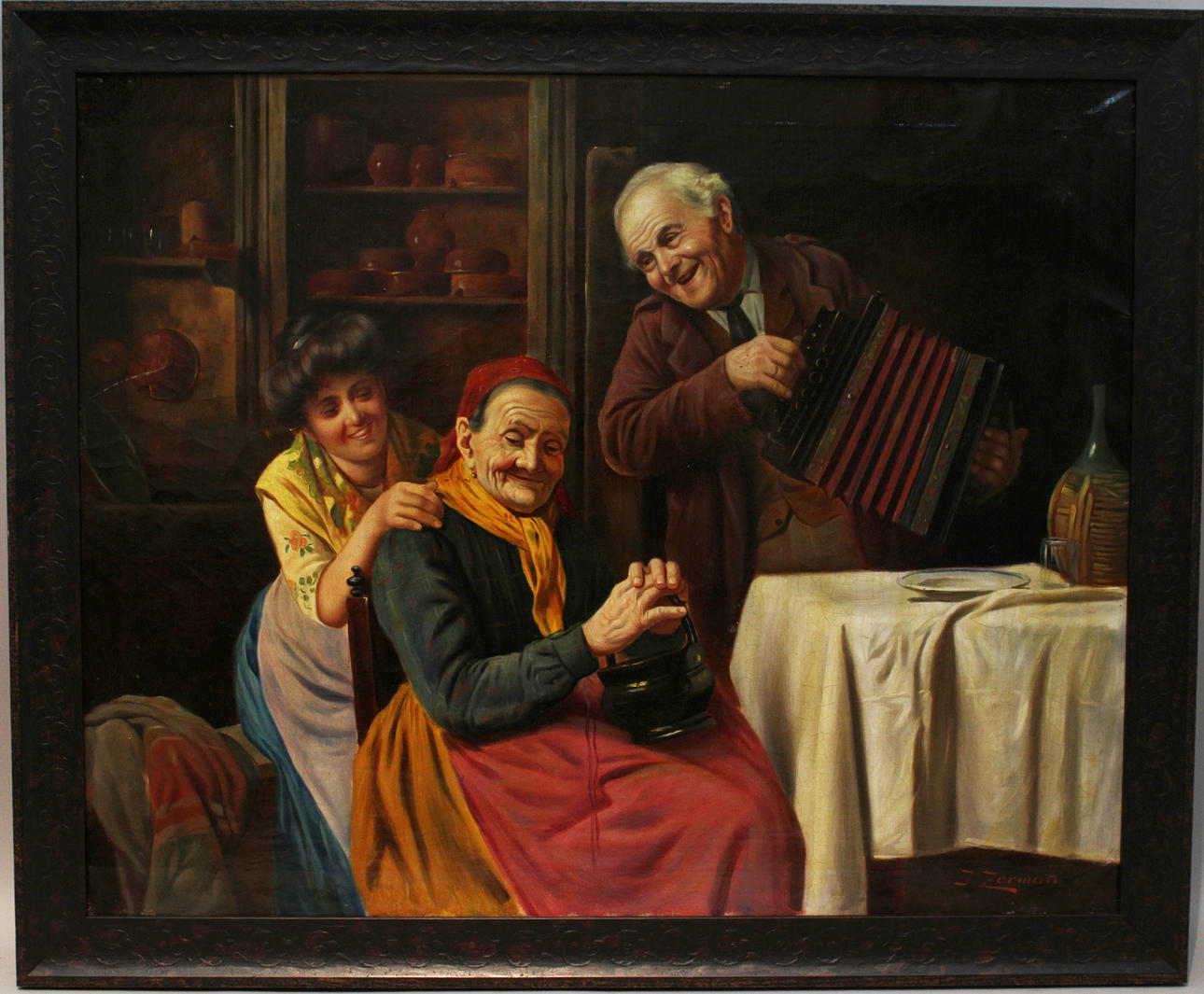 JULES ZERMATI. Spelmannen. Olja på duk. Signerad Zermati.