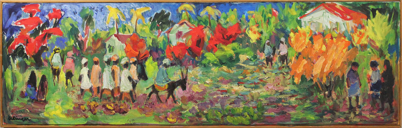 BENGT OLDINGER. Afrikanskt motiv. Olja på duk. Signerad Oldinger.