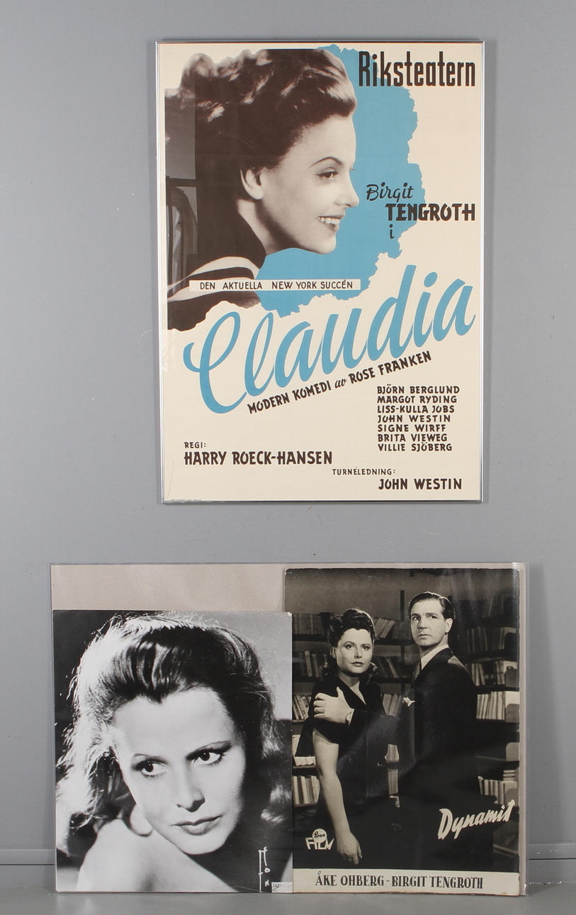 BIRGIT TENGROTH, Teateraffisch "Claudia" samt 2 st svartvita tryck.