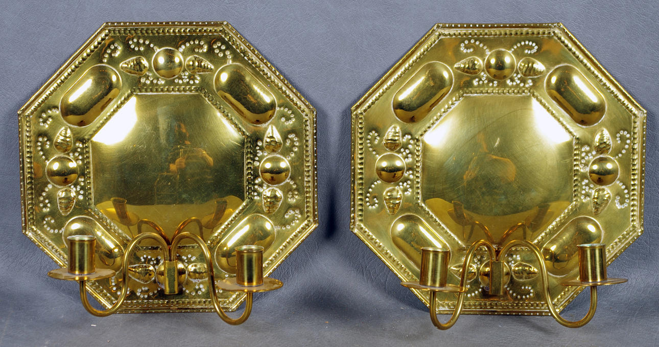 VÄGGPLÅTAR, 1 par 2-armade, mässing.