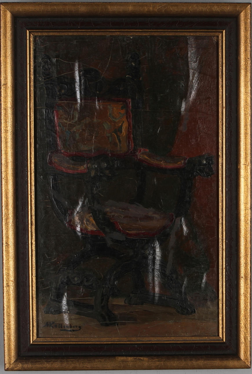 ANDERS HANSSON KALLENBERG. Kopmosition med stol, olja på duk, signerad.