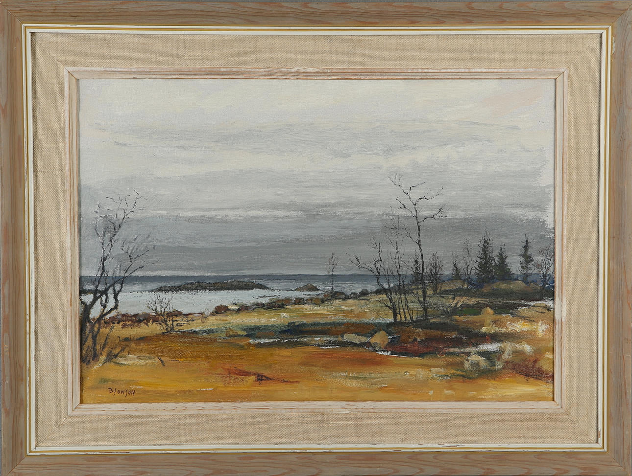 OIDENTIFIERAD KONSTNÄR. "Stenhäll, by the Bothnian Sea", oil on canvas, signed B Jonson.
