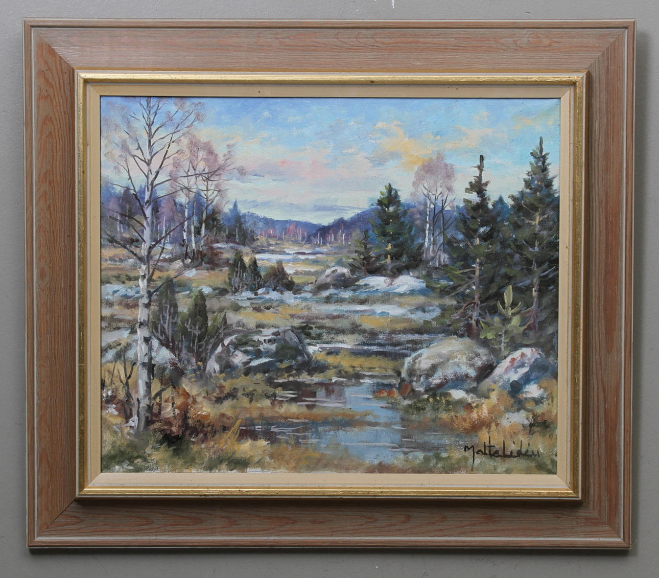 MALTE LIDÈN. Skogslandskap med kärr. Olja på duk. Signerad.
