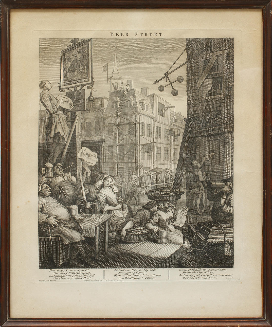 WILLIAM HOGARTH. EFTER. "Beer Street" samt "Gin Lane" Kopparstick, 2 st.