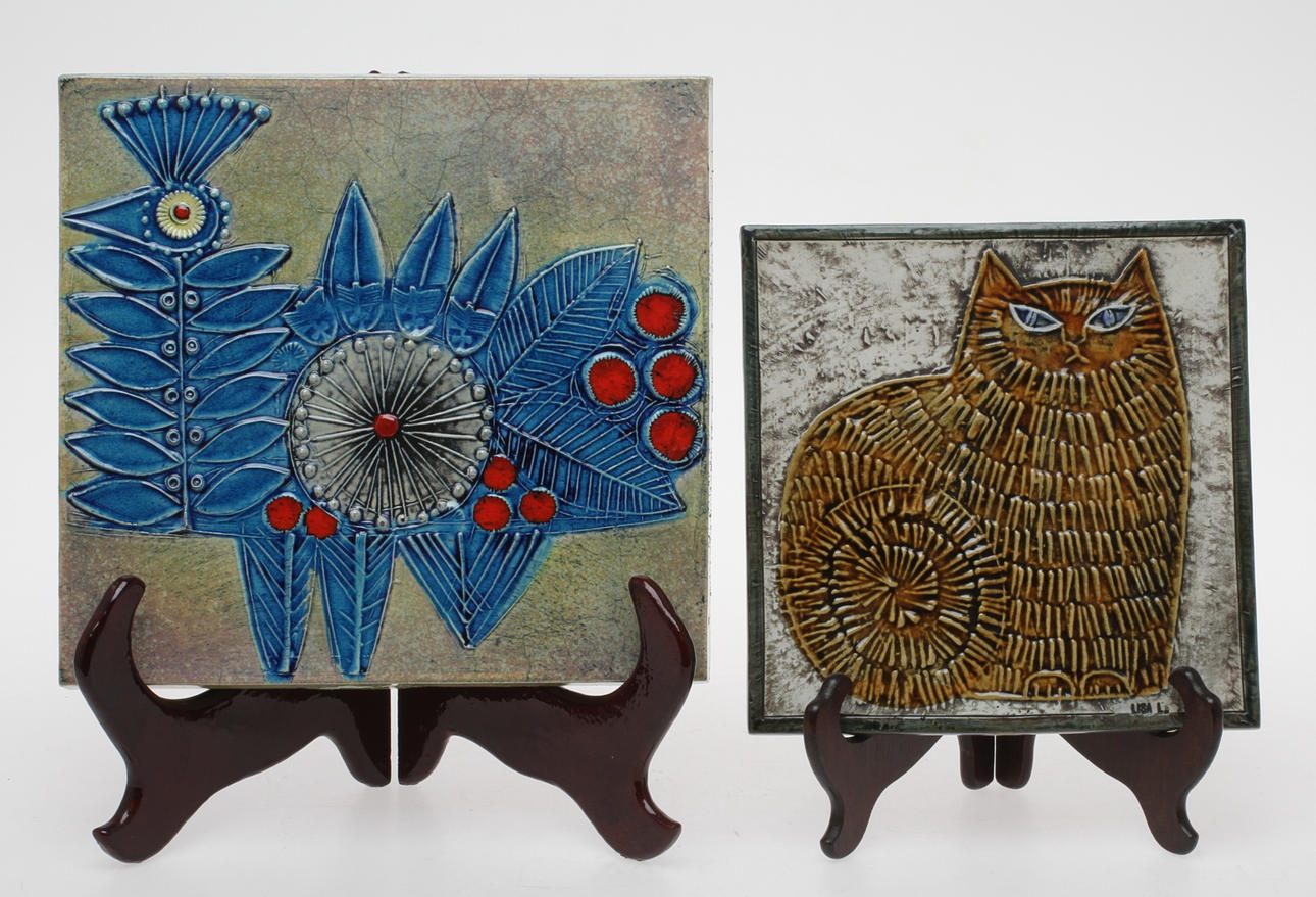 VÄGGPLAKETTER, 2 st, stengods, Lisa Larson, Gustavsberg.