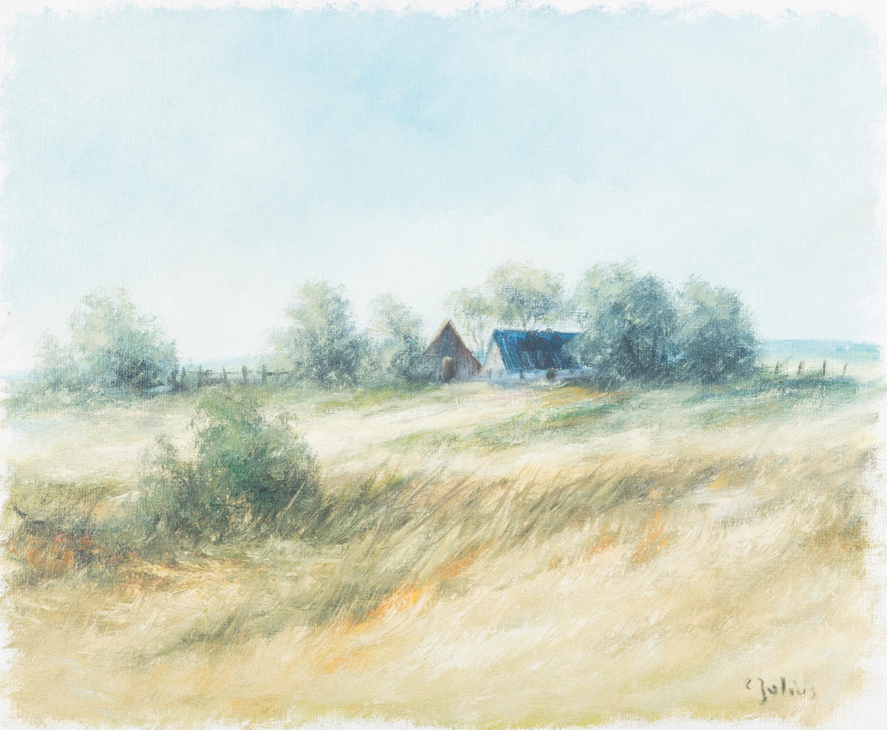 CARL JULIUS. Scanian landscape with farm, oil on canvas, signed C ...