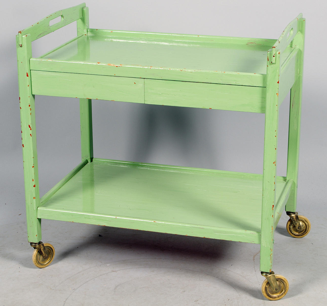 SERVERINGSVAGN med lådor, grönmålad.