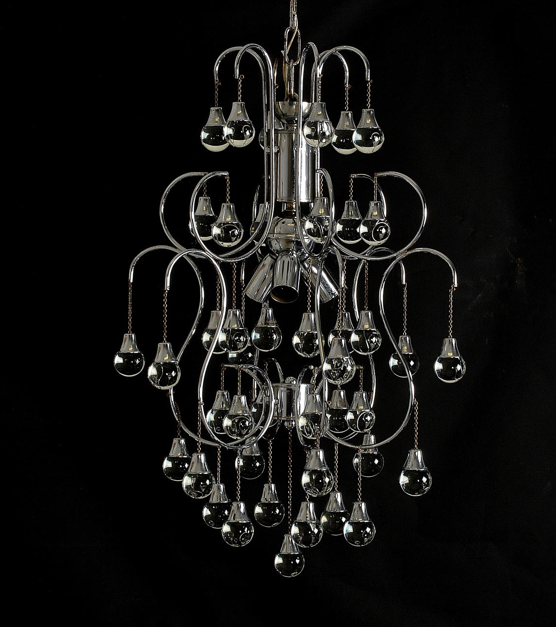 TAKKRONA, glas och kromad metall.