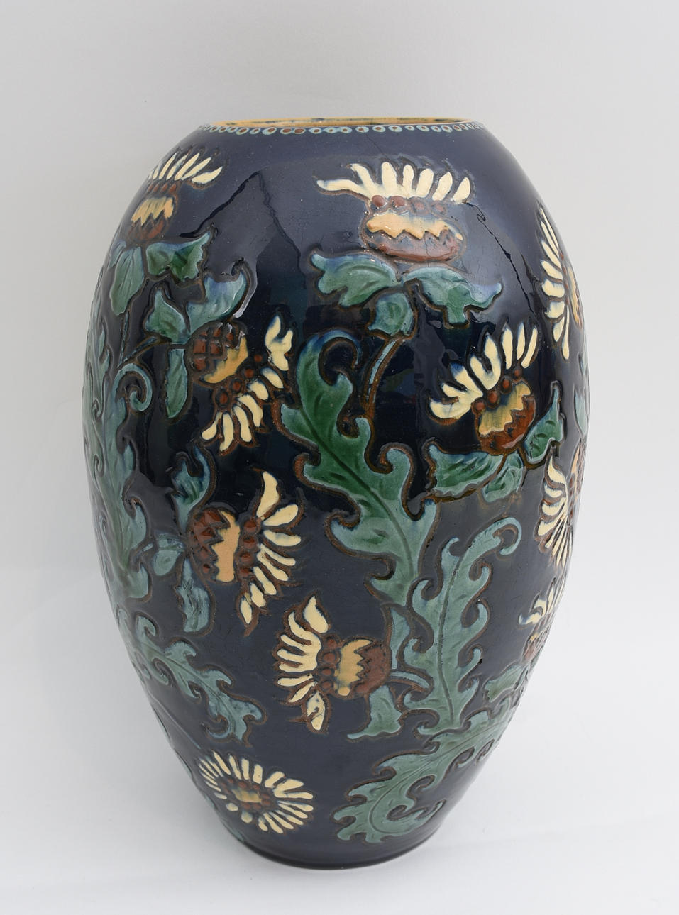 ART NOUVEAU VASE "dandelion", painted and glazed ceramic, marked/ numbered, around 1910.
