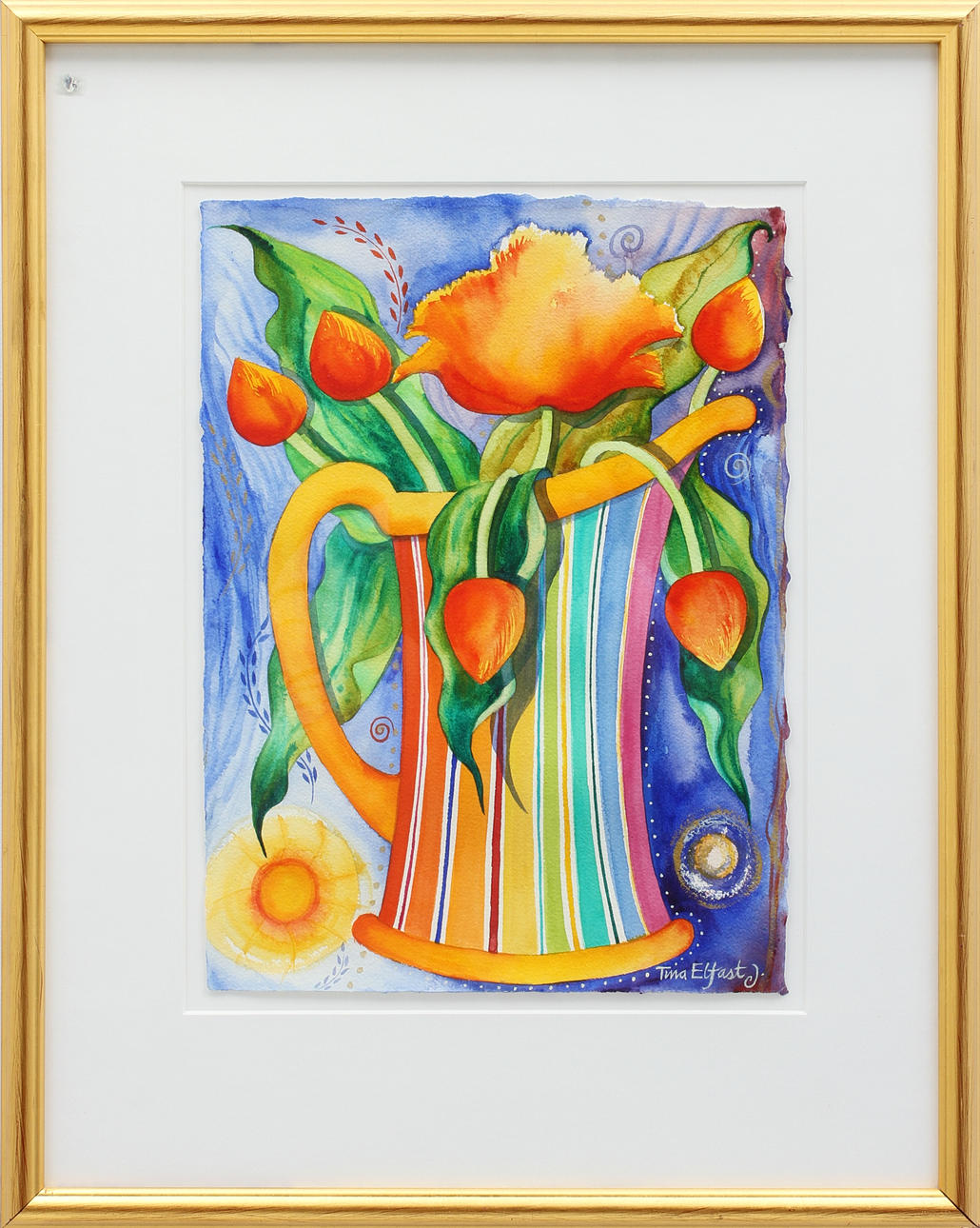 TINA ELFAST. Akvarell, signerad.