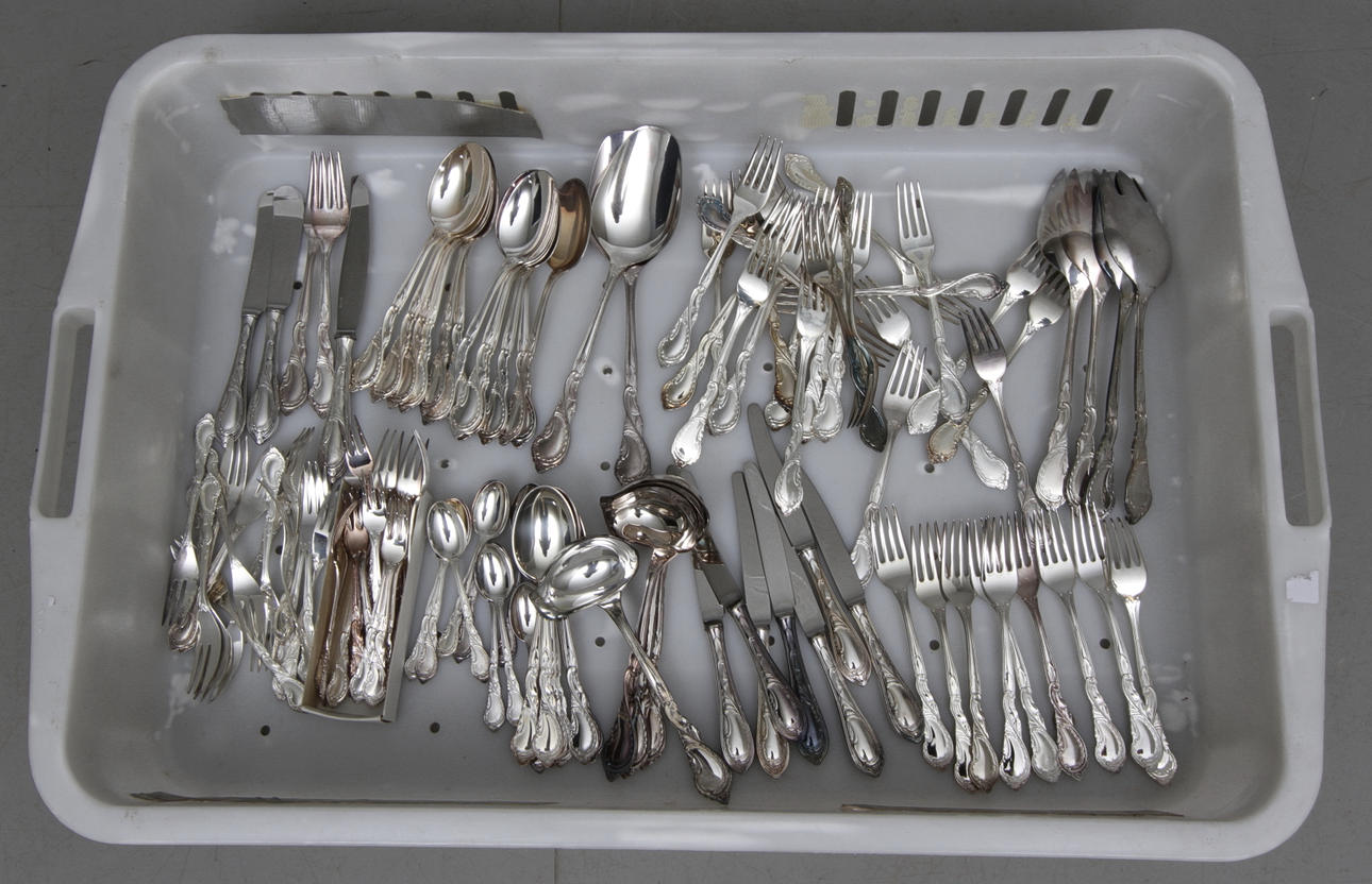 BESTICK, ca 100 delar, nysilver, "rokoko" Gense, 1900-tal.