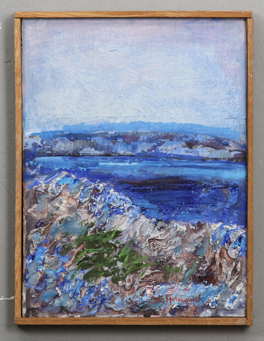 LOLO HOLMQUIST. "Vårbild II". Olja på pannå. Signerad .