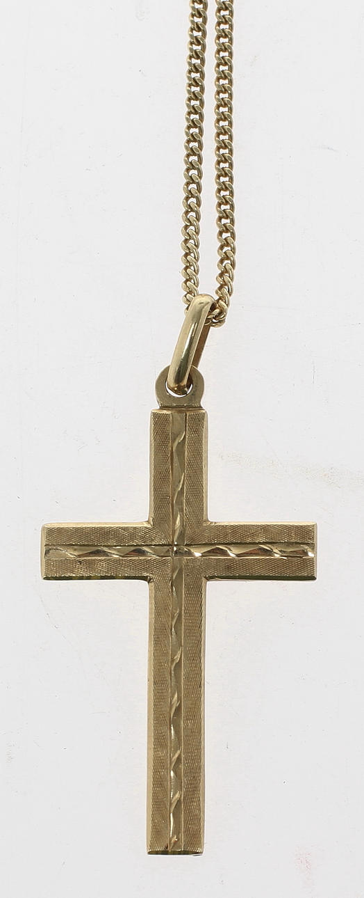 HÄNGE i form av kors samt KEDJA, 14k guld. Tot vikt ca 8,3 gram.