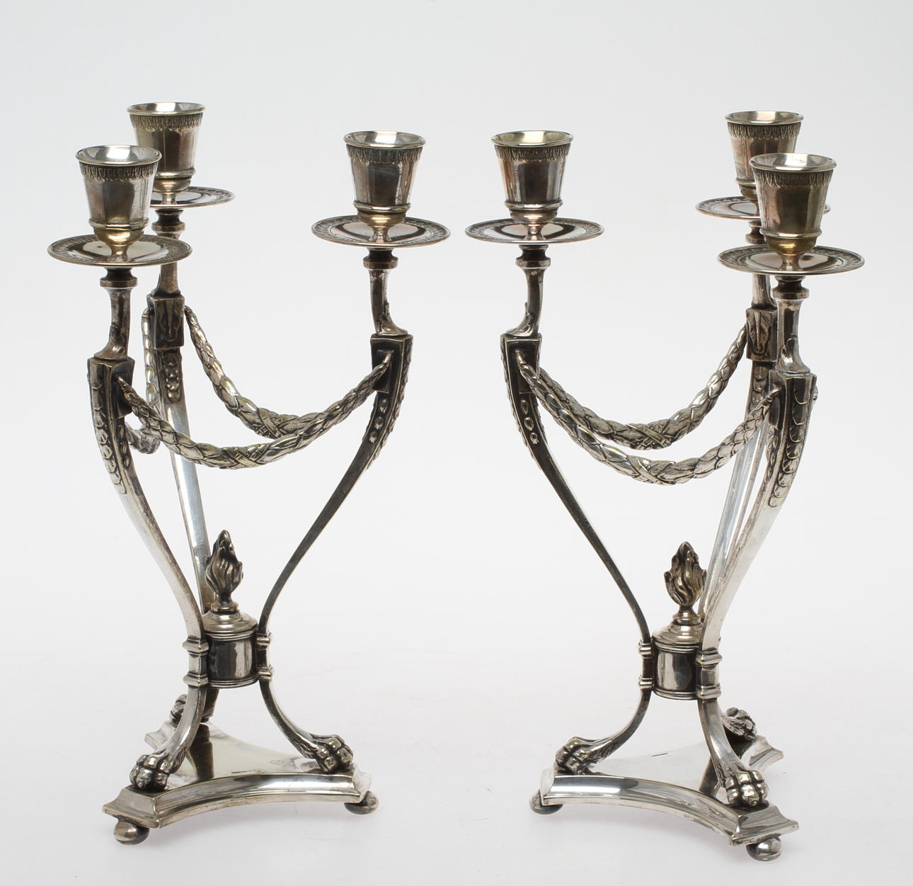 KANDELABRAR 1 par, nysilver, stmpl KA Stockholm, 1900-tal.