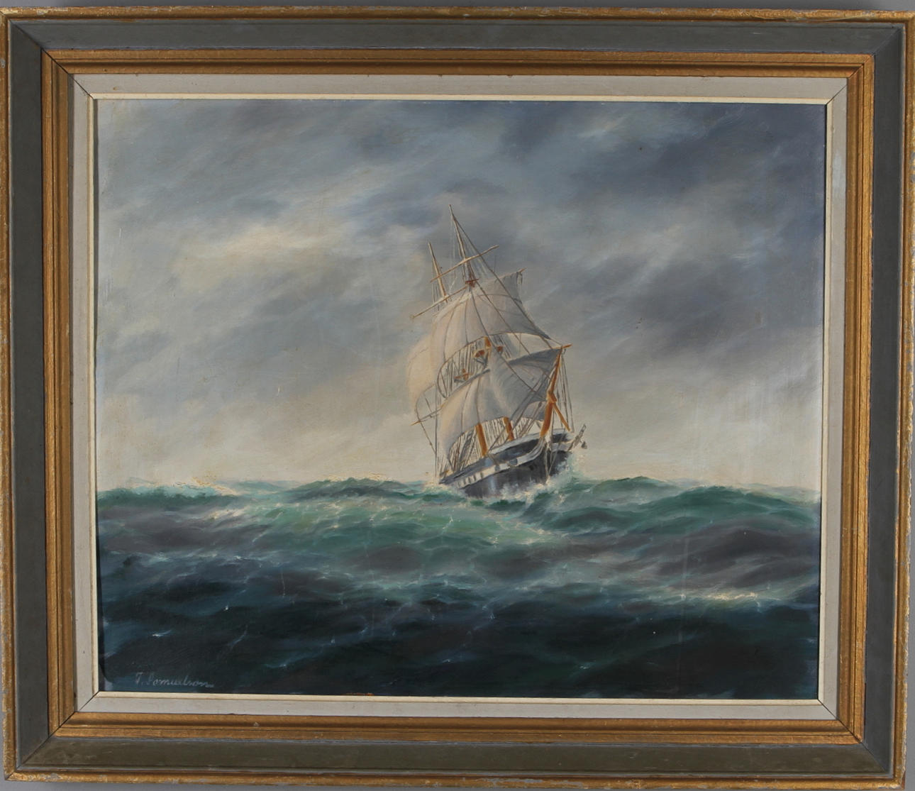 OKÄND KONSTNÄR. Marinmotiv, olja på duk, otydligt signerad.