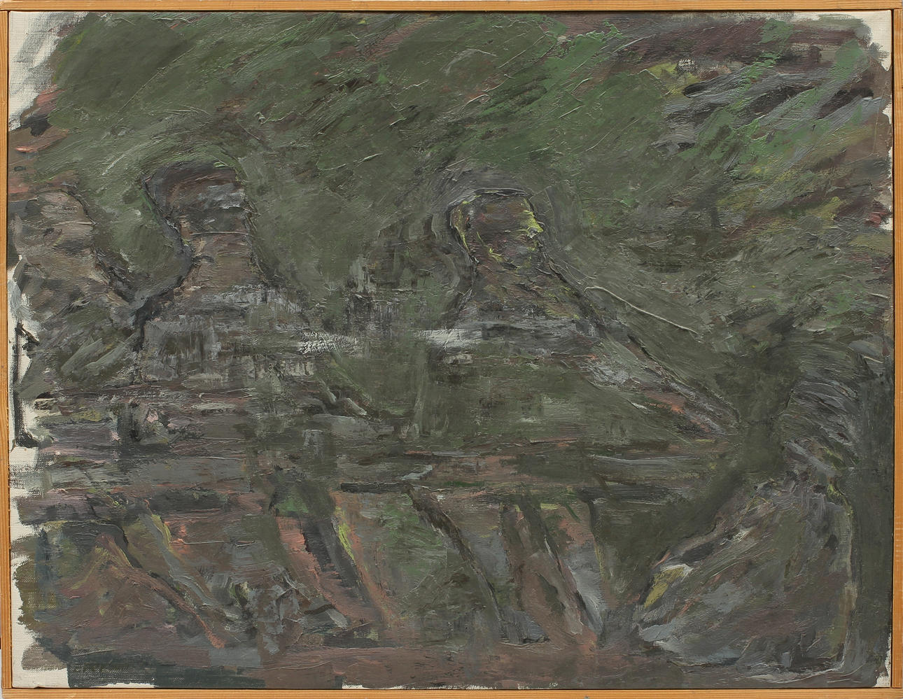 BROR PERSSON. "Tre på en bänk" Olja på duk, signerad och daterad a tergo.